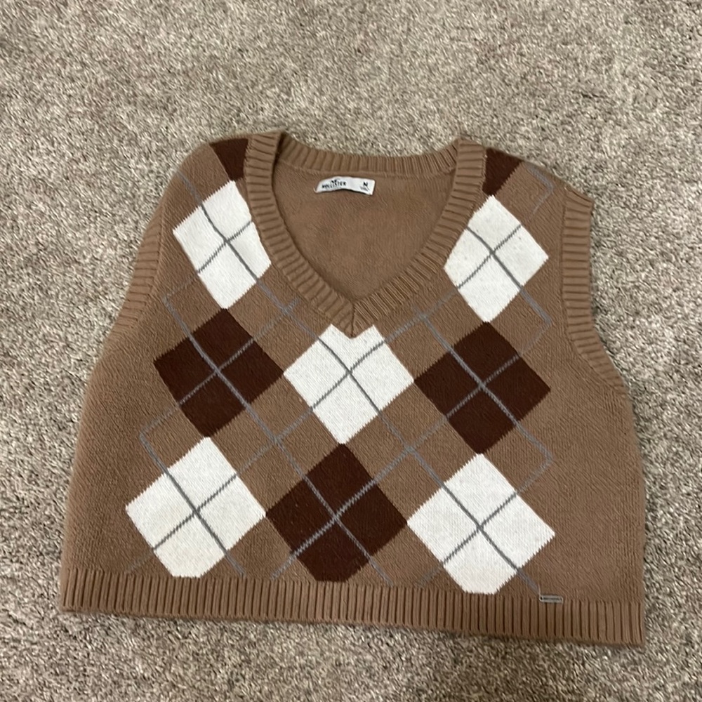 Checkered, brown toned sweater vest